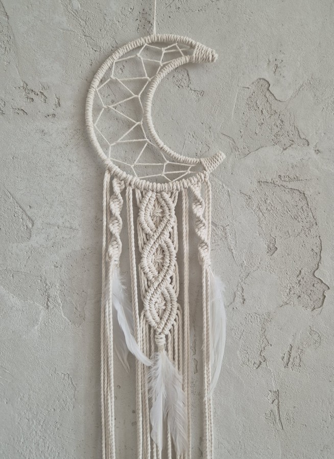 Macrame sienos dekoracija - mėnulis