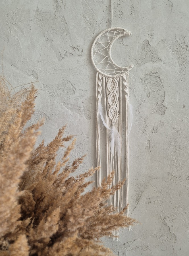 Macrame sienos dekoracija - mėnulis