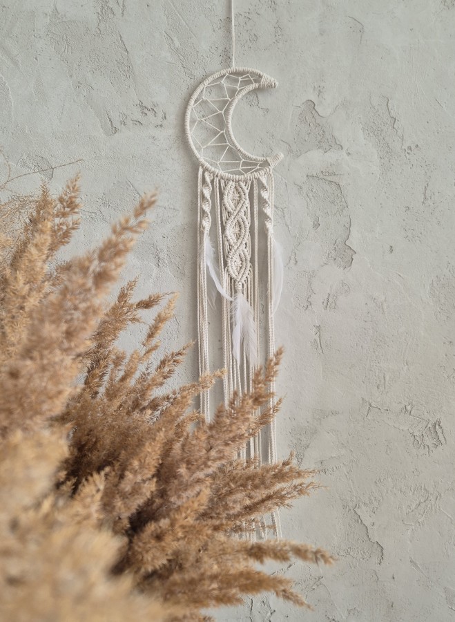 Macrame sienos dekoracija - mėnulis