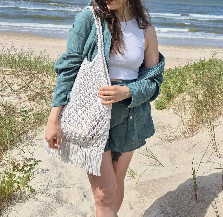 Rankų darbo paplūdimio krepšys