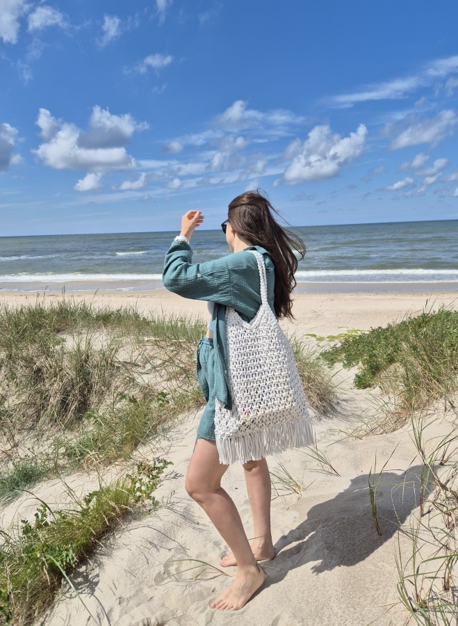 Rankų darbo paplūdimio krepšys